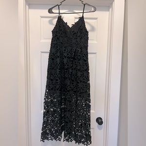 Black lace overlay midi dress